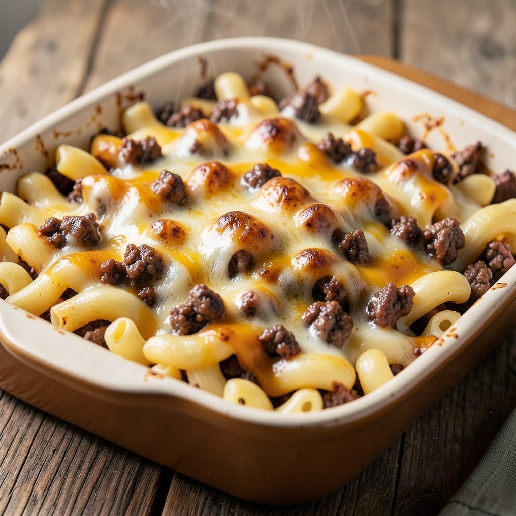 Baked Mac and Cheese with Ground Beef Recipe: Cheesy Beef Layered Richness in One Bake