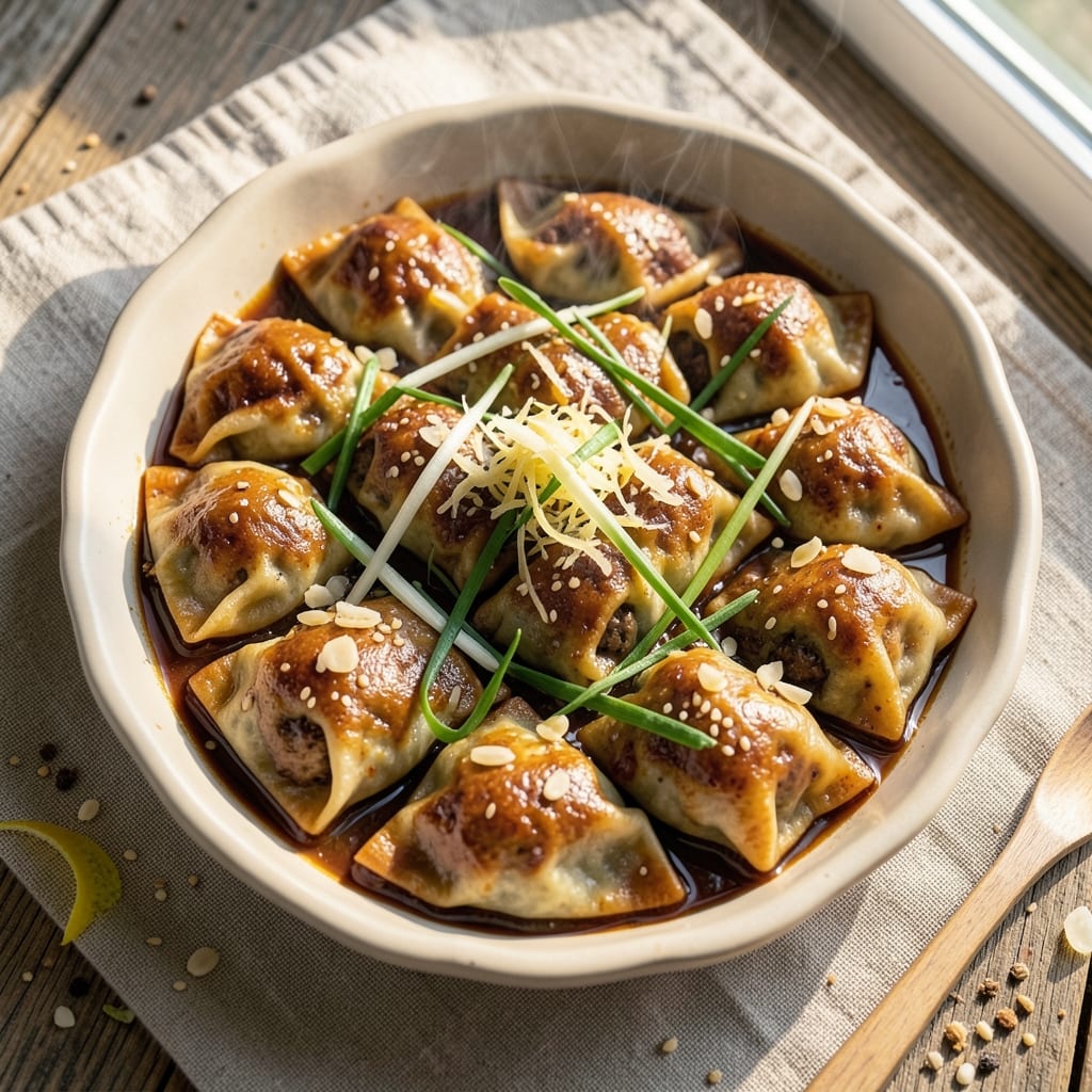 Baked Beef Wonton Soup Recipe: Crispy-Crusted Dumplings in Creamy Broth