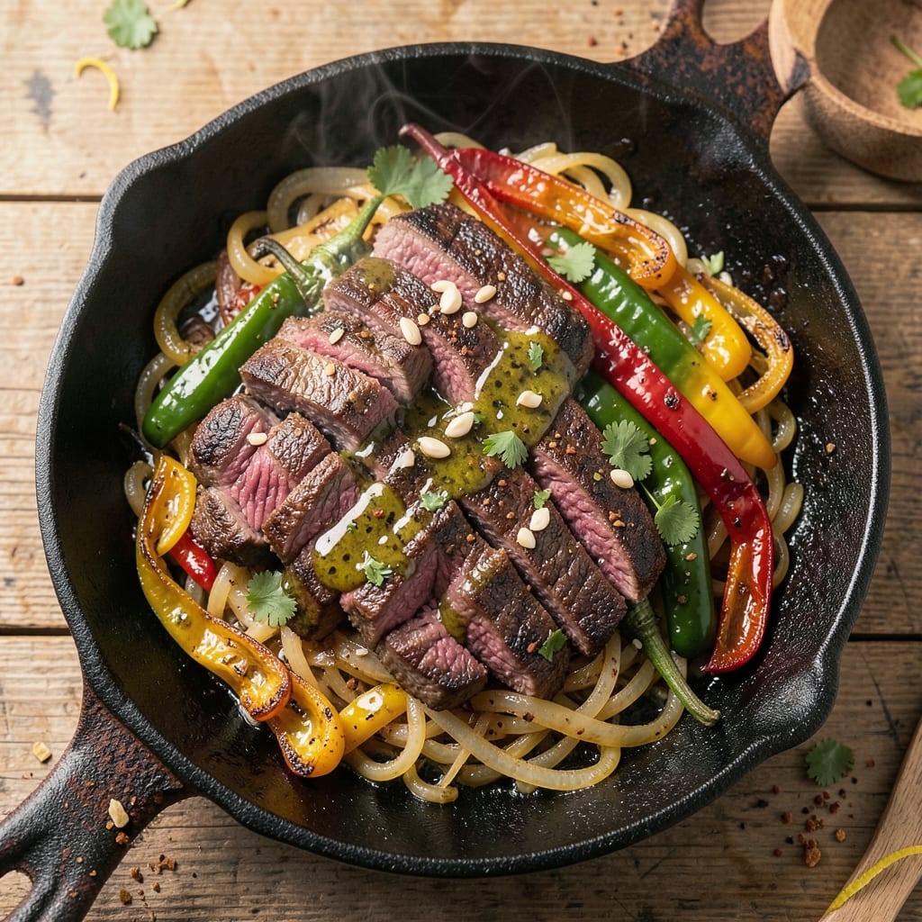 Angus Beef Fajitas Recipe: Sizzling Skirt Steak with Charred Peppers