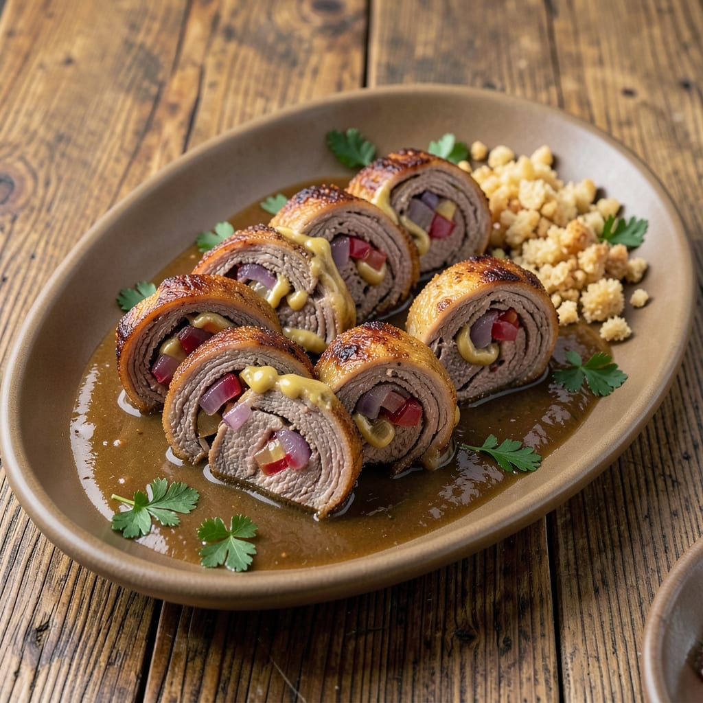 Authentic German Beef Rouladen Recipe: Mustard-Pickled Onion Rolls With Crispy Bread Crust