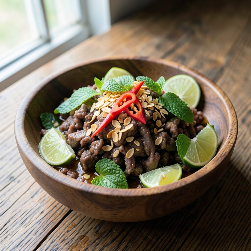 Authentic Beef Larb Recipe: Herbal Lime Zing with Crunchy Toasted Rice