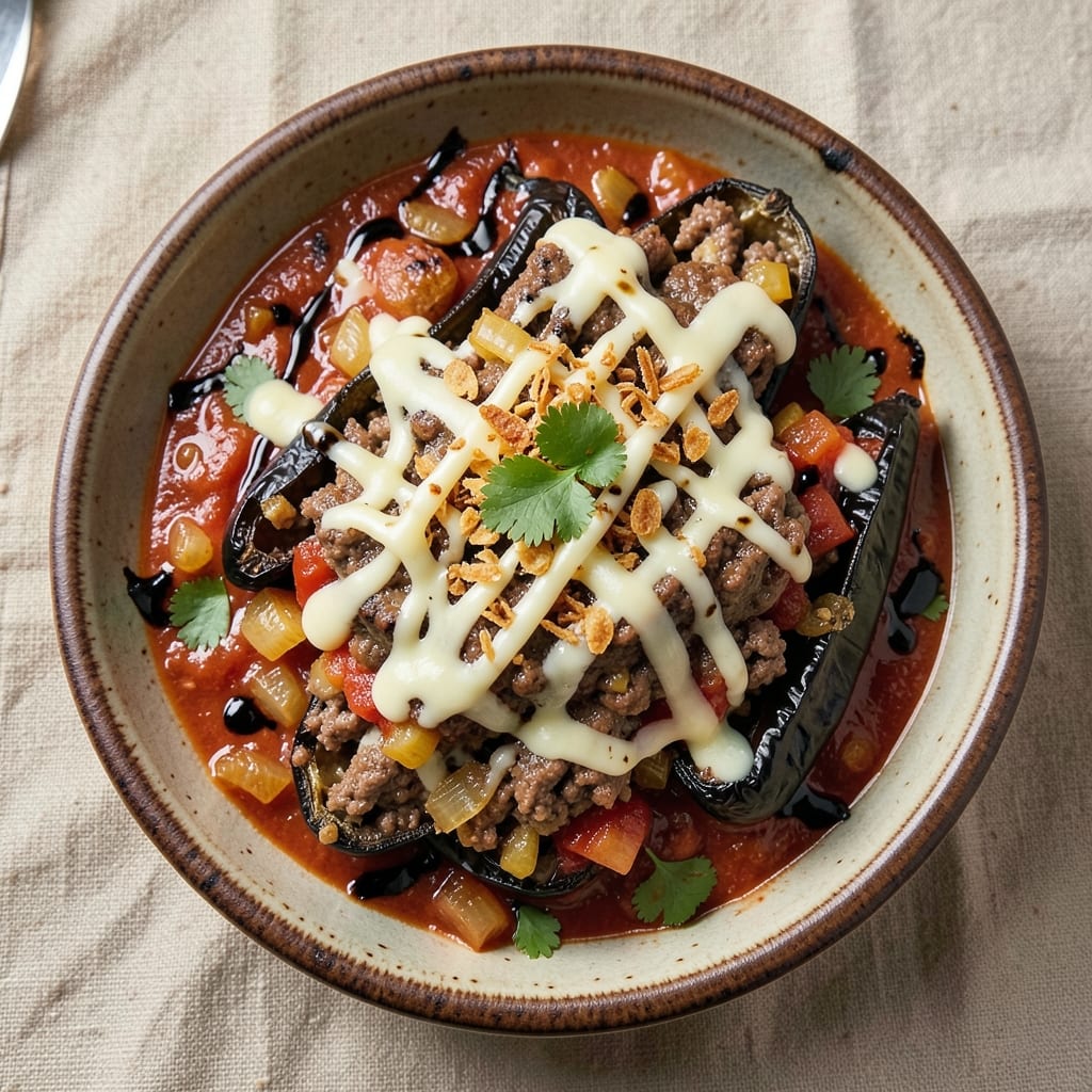 Baked Beef Chili Relleno Recipe: Stuffed Pepper Surprise with Creamy Cheese Core