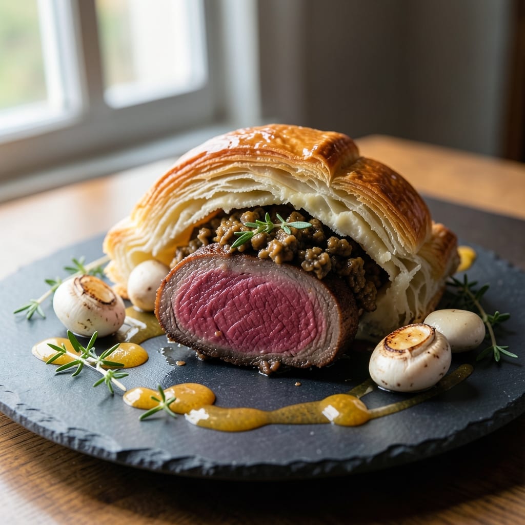 American Beef Wellington Recipe: Duxelles-Stuffed Filet with Crispy Mushroom Crown
