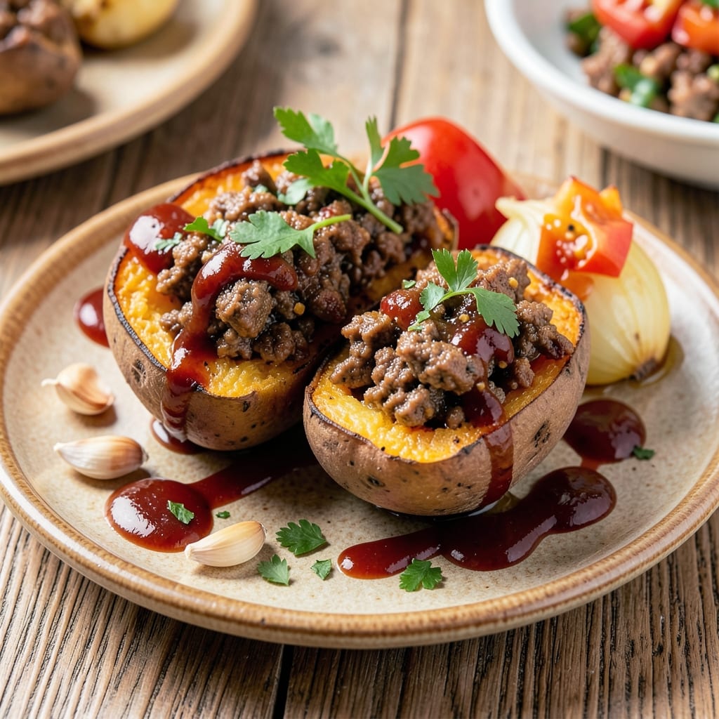 Baked Sweet Potato Stuffed Ground Beef Recipe: Crispy Top, Gooey Cheese Core