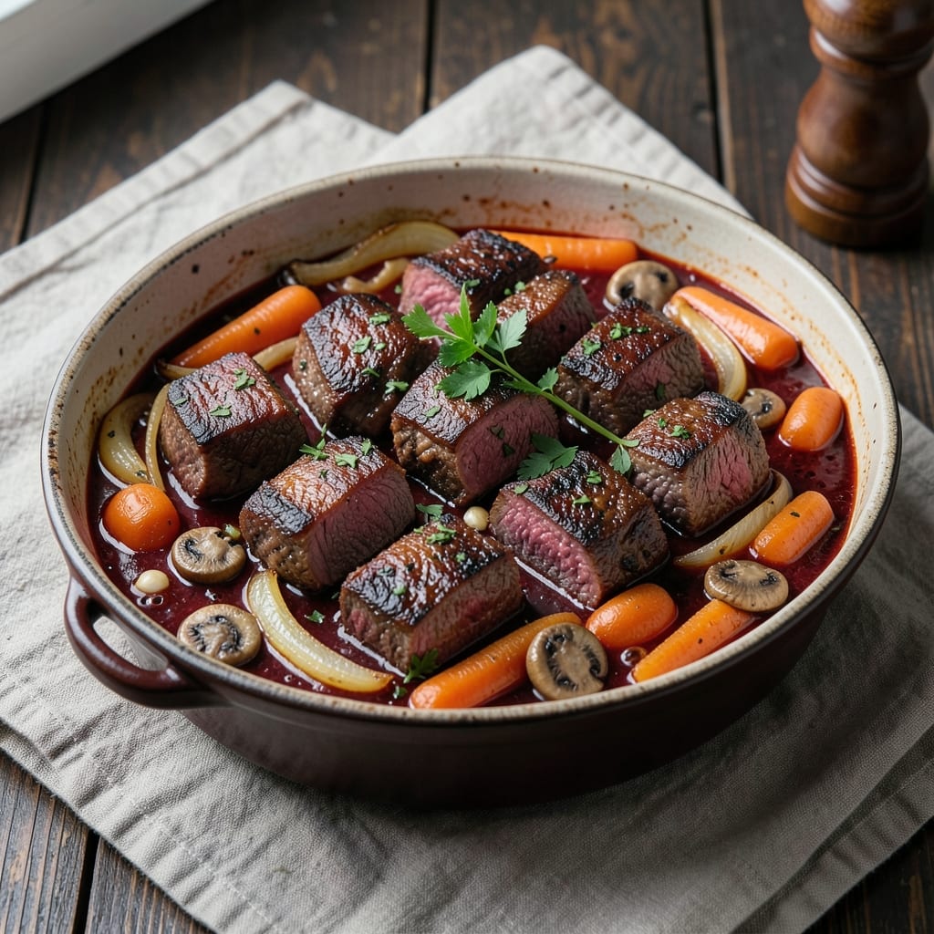 Basic Beef Bourguignon Recipe: Wine-Reduced Sauce That Caramelizes Onions to Sweet Perfection