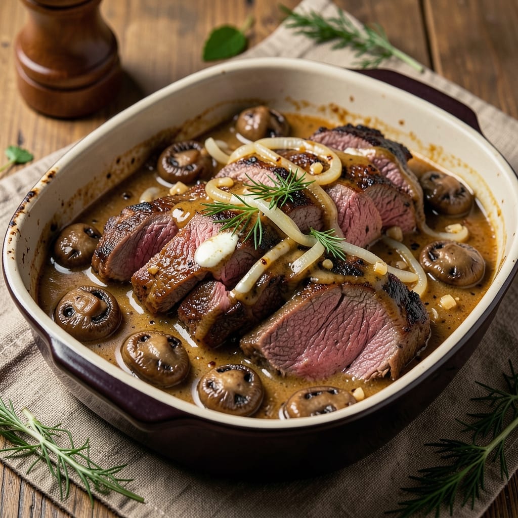 Baked Beef Stroganoff Recipe: Creamy Mushroom Sauce with Tender Beef Crust