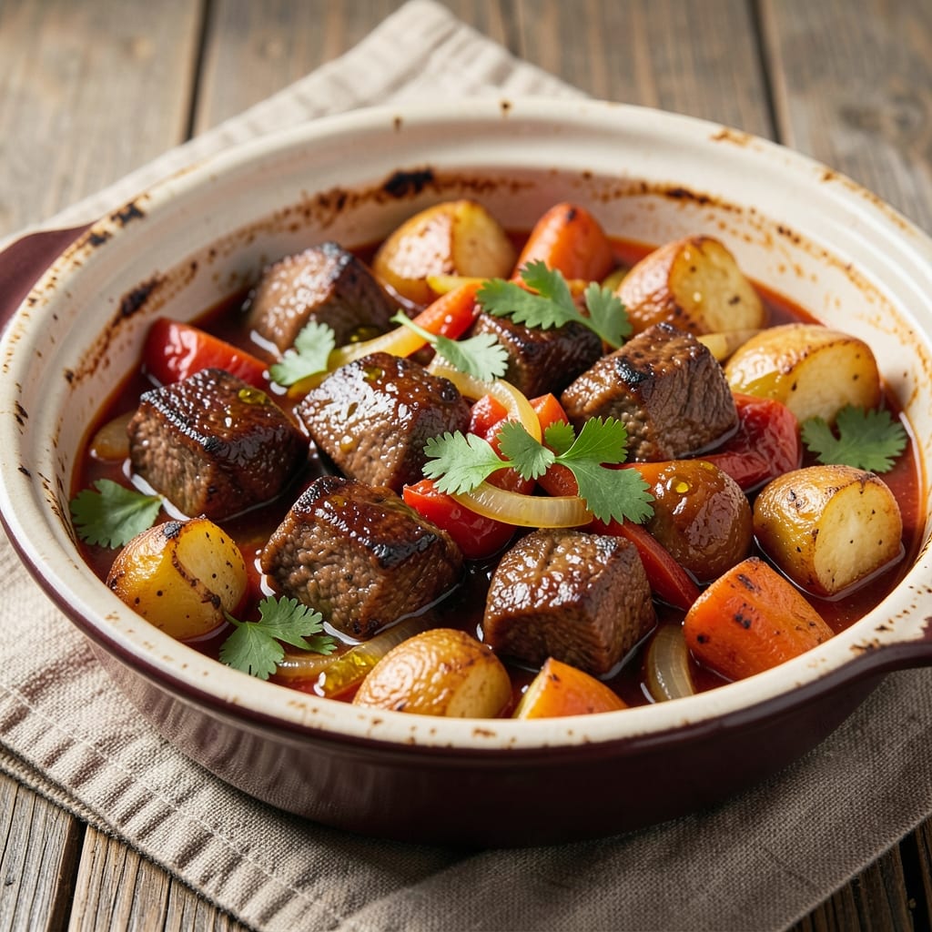 Beef Afritada Recipe in Slow Cooker: Slow-Cooked Tender Beef with Tangy Tomato-Vinegar Sauce