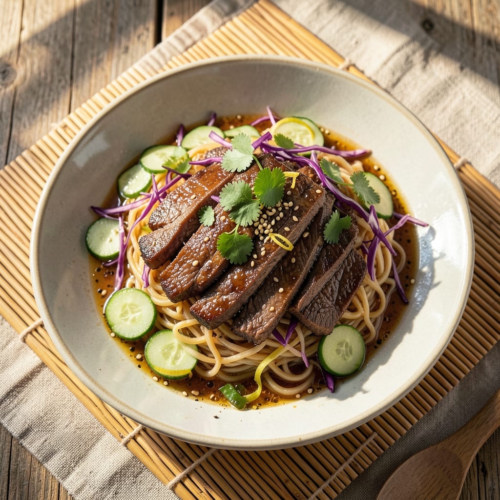 Asian Beef Noodle Salad Recipe: Crisp-Tender Beef and Tangy Peanut Dressing Fusion