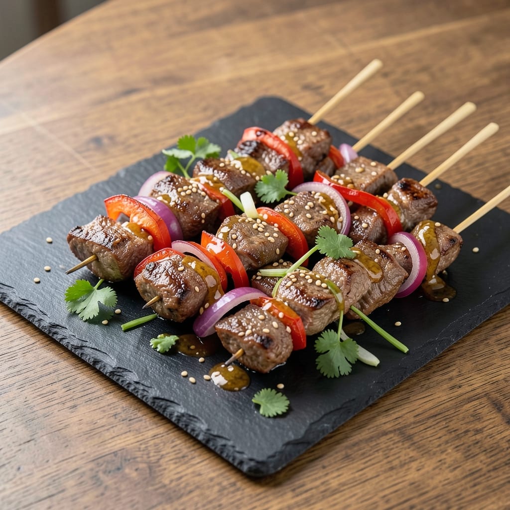 Asian Beef Kabobs Recipe: Charred-Sweet Skewers With Umami-Drizzled Glaze